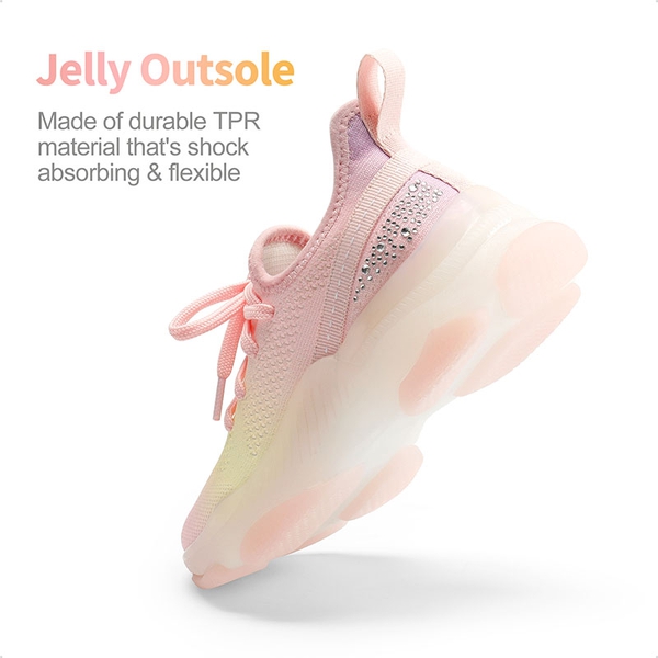 [Sparkle Pop] Kids Jelly Sole Lightweight Slip-On Sneakers - RAINBOW  PINK - 3